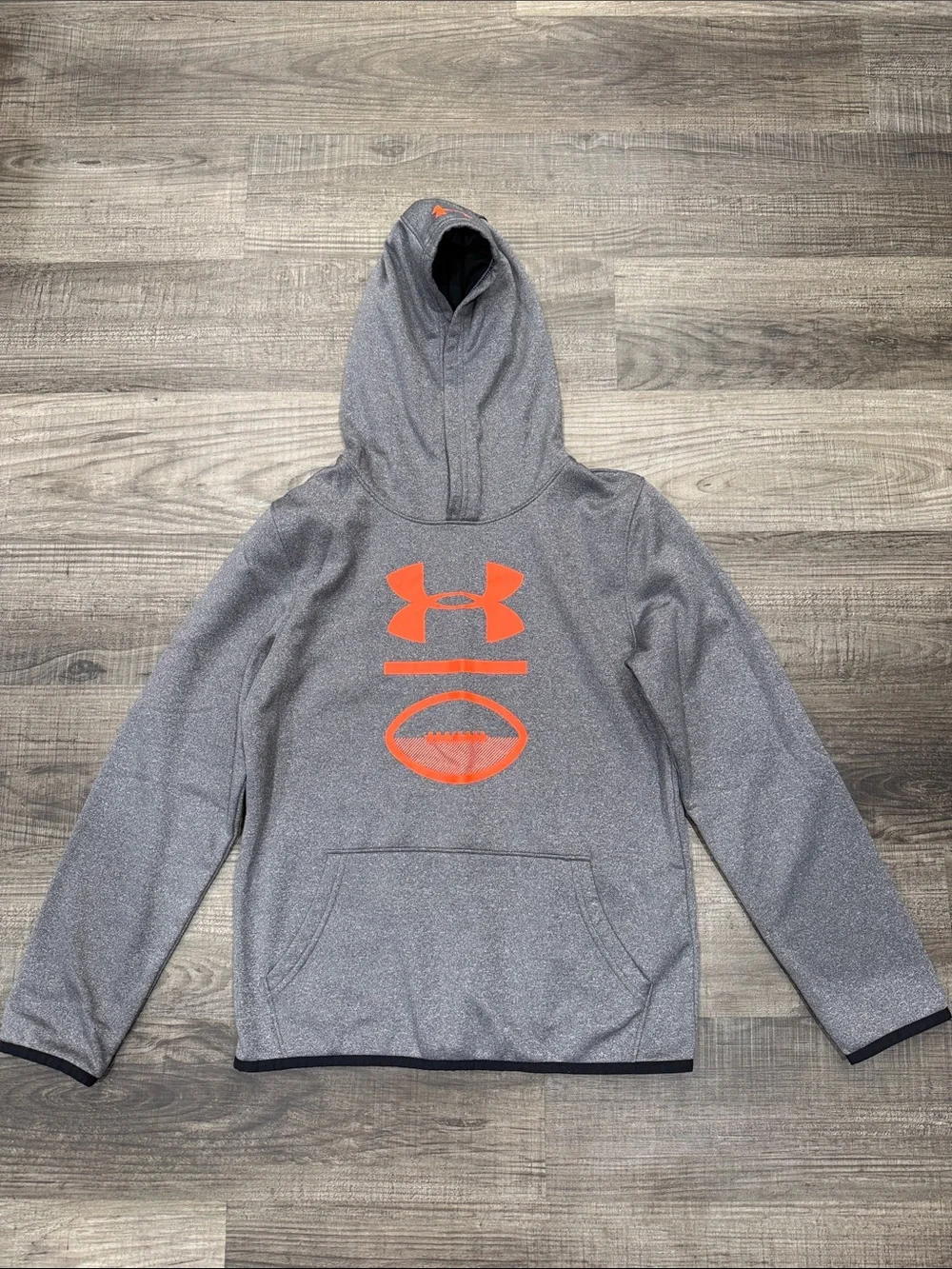 Under Armour Boys' Gray Hooded Pullover with Orange Logo